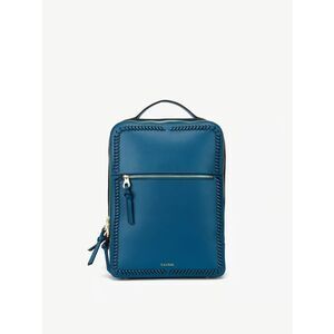 Calpak Blue Leather Laptop Backpack with Whipstitch Trim